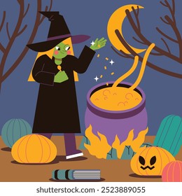 Blue Halloween Witch Activity Illustration