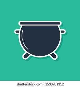 Blue Halloween witch cauldron icon isolated on green background. Happy Halloween party.  Vector Illustration