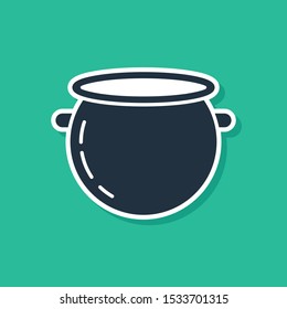 Blue Halloween witch cauldron icon isolated on green background. Happy Halloween party.  Vector Illustration