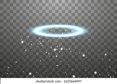 Blue halo angel ring. Isolated on black transparent background, vector illustration