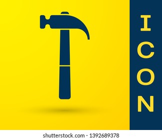 Blue Hammer icon isolated on yellow background. Tool for repair. Vector Illustration