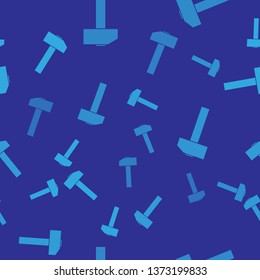 Blue Hammer icon isolated seamless pattern on blue background. Tool for repair. Vector Illustration