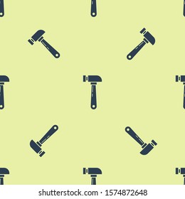 Blue Hammer icon isolated seamless pattern on yellow background. Tool for repair.  Vector Illustration