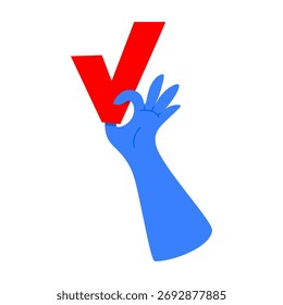 Mano azul con una marca de verificación para votar