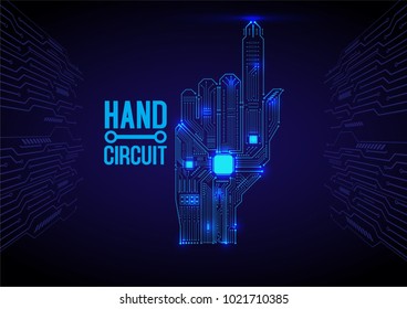 blue hand digital .electronics circuit. vector illustration,technology.