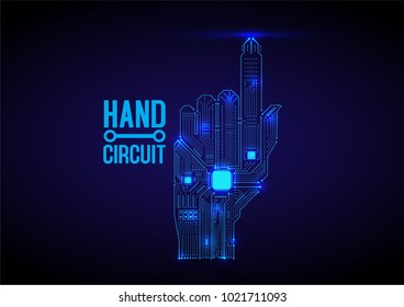 blue hand digital .electronics circuit. vector illustration,technology.