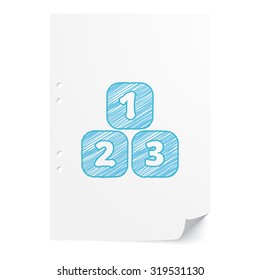 Blue hand drawn 123 Blocks illustration on white paper sheet with copy space