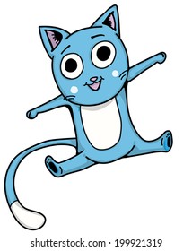 Blue Hand Drawn Anime Kitty Cat