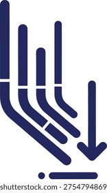 Blue hand drawn arrow pointing downwards with whiskers