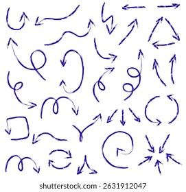 Blue hand drawn arrows collection sketch direction symbols on white for infographic use, Flat Illustration

