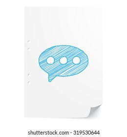Blue hand drawn Comment illustration on white paper sheet with copy space