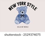 blue hand drawn design teddy bear and graffiti style