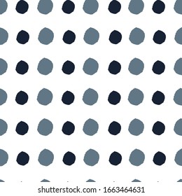 Blue hand drawn dots on white background. circles. Seamless pattern. Stylish repeating texture. Modern. Simple. 