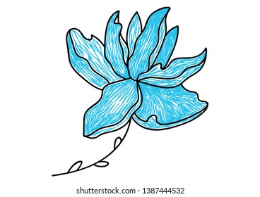 Blue hand drawn flower vector illustration 