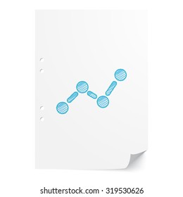 Blue hand drawn Graph illustration on white paper sheet with copy space
