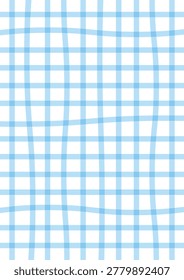 Blue hand drawn grid background, Minimalist sky gingham pattern texture, Simple aesthetic blue plaid backdrop, Modern wavy blue notebook grid