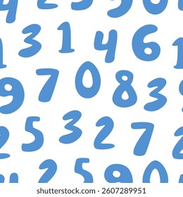 Blue Hand Drawn Numbers Pattern, Abstract White Background