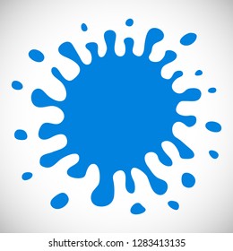 Blue Hand Drawn Paint Splash with small splashes and shadows. Vector illustration