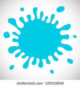 Blue Hand Drawn Paint Splash with small splashes and shadows. Vector illustration