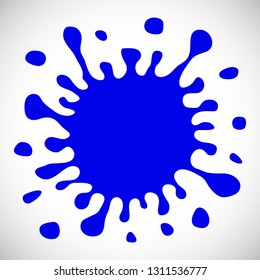 Blue Hand Drawn Paint Splash with small splashes and shadows. Vector illustration