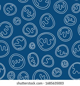 blue hand drawn rounds on white. chaotic vector seamless pattern