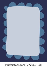 Blue hand drawn scalloped frame with dark navy background.