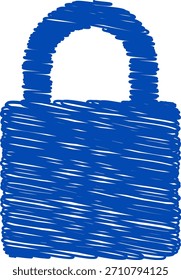  ícone de cadeado estilo rabisco desenhado à mão azul isolado em um fundo branco. símbolo gráfico representa proteção de segurança privacidade e segurança
