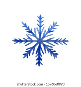 Blue hand drawn snowflake isolated on white background. Design element for Christmas and New Year banners and postcards. Print for poster, t-shirt, bag, card, sweatshirt, flyer, clothes. Vector