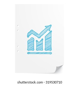 Blue hand drawn Trend illustration on white paper sheet with copy space