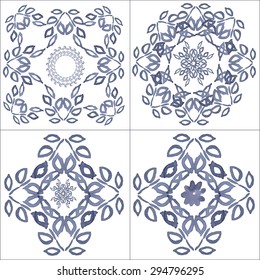 Blue hand drawn vector ornament set.  Can be used for tile, patten, snowflakes, fabric printing etc.