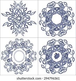 Blue hand drawn vector ornament set.  Can be used for tile, patten, snowflakes, fabric printing etc.