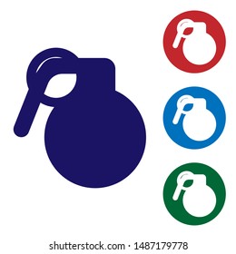 Blue Hand grenade icon isolated on white background. Bomb explosion. Set color icons in circle buttons. Vector Illustration