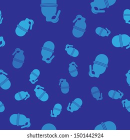 Blue Hand grenade icon isolated seamless pattern on blue background. Bomb explosion.  Vector Illustration