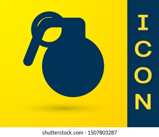 Blue Hand grenade icon isolated on yellow background. Bomb explosion.  Vector Illustration