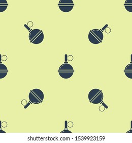 Blue Hand grenade icon isolated seamless pattern on yellow background. Bomb explosion.  Vector Illustration