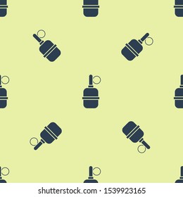 Blue Hand grenade icon isolated seamless pattern on yellow background. Bomb explosion.  Vector Illustration