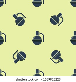 Blue Hand grenade icon isolated seamless pattern on yellow background. Bomb explosion.  Vector Illustration