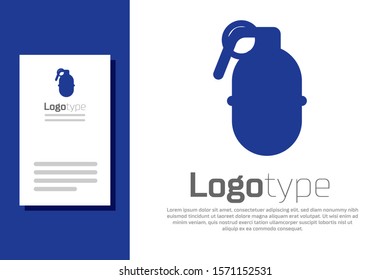 Blue Hand grenade icon isolated on white background. Bomb explosion. Logo design template element. Vector Illustration