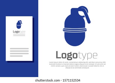 Blue Hand grenade icon isolated on white background. Bomb explosion. Logo design template element. Vector Illustration