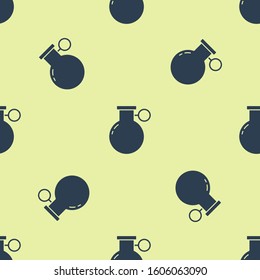 Blue Hand grenade icon isolated seamless pattern on yellow background. Bomb explosion.  Vector Illustration