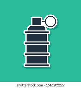 Blue Hand grenade icon isolated on green background. Bomb explosion.  Vector Illustration