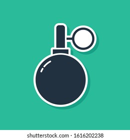 Blue Hand grenade icon isolated on green background. Bomb explosion.  Vector Illustration