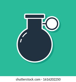 Blue Hand grenade icon isolated on green background. Bomb explosion.  Vector Illustration