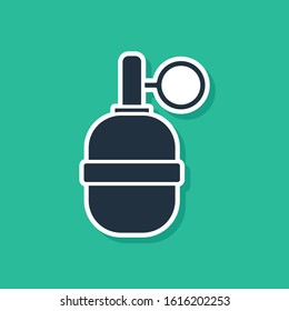Blue Hand grenade icon isolated on green background. Bomb explosion.  Vector Illustration