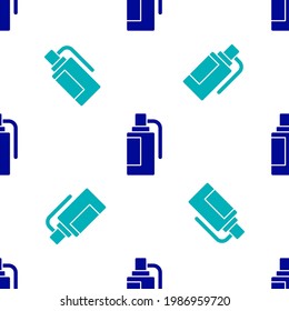 Blue Hand grenade icon isolated seamless pattern on white background. Bomb explosion.  Vector