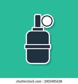 Blue Hand grenade icon isolated on green background. Bomb explosion.  Vector