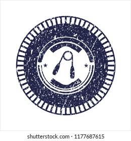 Blue hand gripper icon inside rubber grunge texture seal
