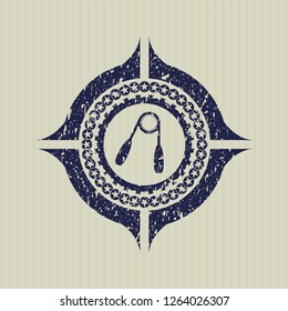 Blue hand gripper icon inside rubber grunge stamp