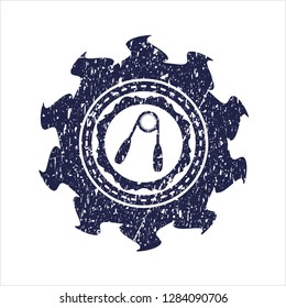 Blue hand gripper icon inside distress rubber stamp