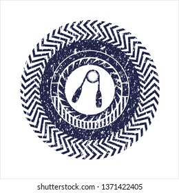 Blue hand gripper icon inside distressed grunge seal